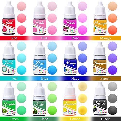 Colorante Alimentario - 12 Colores Colorante Alimenticio Líquido Concentrado para Hornear, Alimentos, Decorar, Fondant y Cocinar - Colorante Icing para Comida para Manualidades, Limo - 6ml Cada Uno