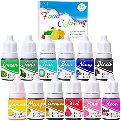 Colorante Alimentario - 12 Colores Colorante Alimenticio Líquido Concentrado para Hornear, Alimentos, Decorar, Fondant y Cocinar - Colorante Icing para Comida para Manualidades, Limo - 6ml Cada Uno