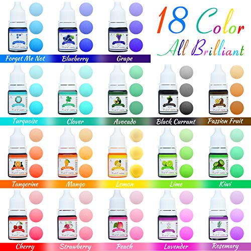 Colorante alimentario - Juego de colorante alimentario de pastel líquido concentrado de 18 colores para hornear, decorar, glasear y cocinar, hacer limo y manualidades de bricolaje - Botellas de 6 ml