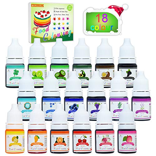 Colorante alimentario - Juego de colorante alimentario de pastel líquido concentrado de 18 colores para hornear, decorar, glasear y cocinar, hacer limo y manualidades de bricolaje - Botellas de 6 ml