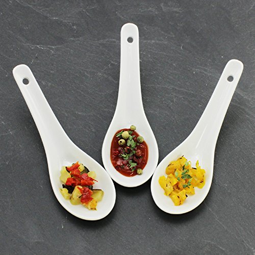 COM-FOUR® 12x cucharas de arroz asiático, cucharas de sopa y servicio hechas de porcelana blanca, por ejemplo, para cuencos de arroz o aperitivos (12 piezas - cucharas)