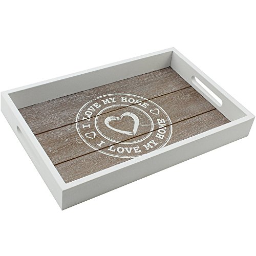 com-four® 2X Bandeja de Madera - Bandeja Rectangular de Madera con Motivo I Love MY Home en Diferentes Tamaños - Bandeja de Servir con Asas (02 Piezas - ME Encanta MI HOGAR)