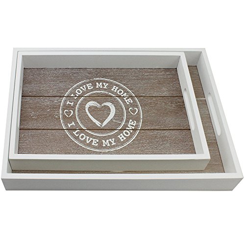 com-four® 2X Bandeja de Madera - Bandeja Rectangular de Madera con Motivo I Love MY Home en Diferentes Tamaños - Bandeja de Servir con Asas (02 Piezas - ME Encanta MI HOGAR)