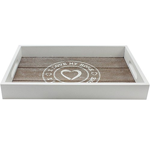 com-four® 2X Bandeja de Madera - Bandeja Rectangular de Madera con Motivo I Love MY Home en Diferentes Tamaños - Bandeja de Servir con Asas (02 Piezas - ME Encanta MI HOGAR)