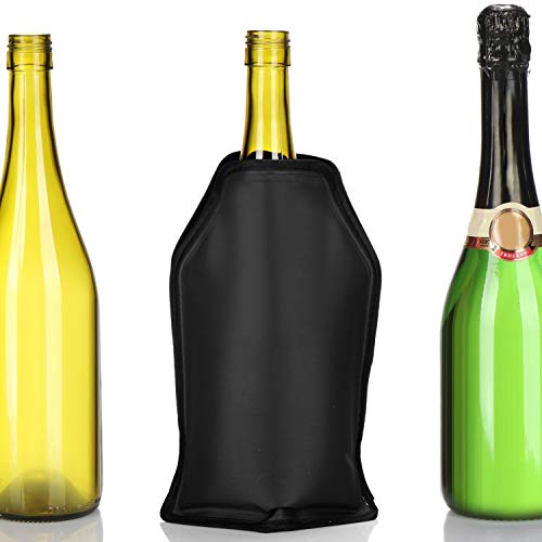 COM-FOUR® 2x Enfriador de botellas para el camino - manguito enfriador de champán con banda de goma - manguito enfriador de vino, cerveza y refrescos (negro)