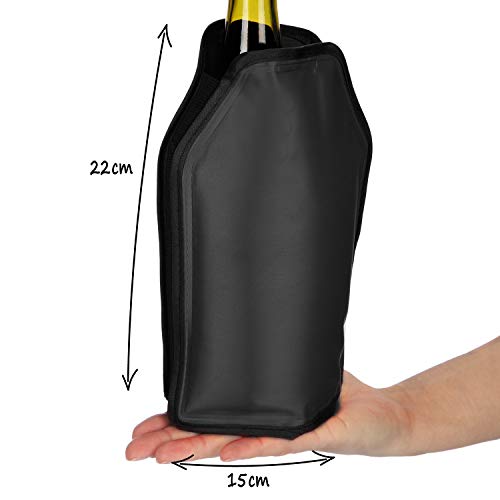 COM-FOUR® 2x Enfriador de botellas para el camino - manguito enfriador de champán con banda de goma - manguito enfriador de vino, cerveza y refrescos (negro)