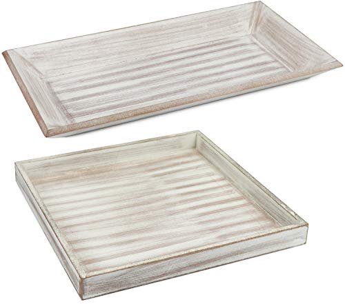 com-four® 2X Piezas Juego de bandejas Decorativas de Madera de con diseño Vintage (02 Piezas - Tableta Cuadrada/Rectangular)