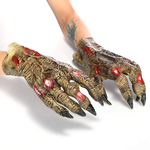 com-four® Creepy Zombie Hands, Guantes de látex, Manos de Monstruos de Terror realistas como una adición al Disfraz de Halloween, Fiestas temáticas, Carnaval, Carnaval (01 Pieza - Guantes)