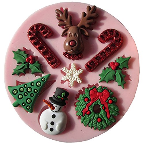 COM-FOUR® molde de silicona redondo"Navidad" para mazapán y fondant - decoración casera para pasteles (01 piezas - Navidad 2)