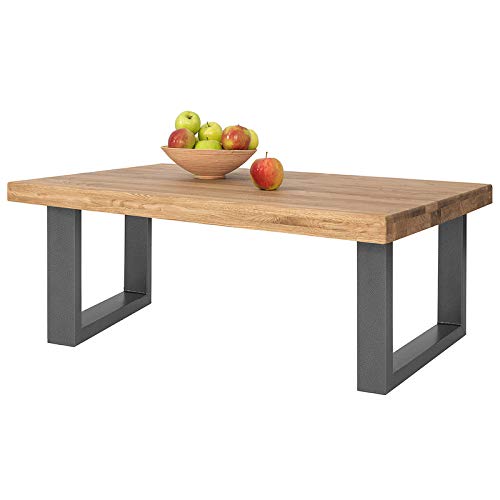 COMIFORT Mesa de Centro - Mueble para Cafe Salon Comedor Oficina Robusto y Moderno de Roble Macizo Color Ahumado, Altura 45 cm, Patas de Acero U-Forma Grafito (130x75 cm)