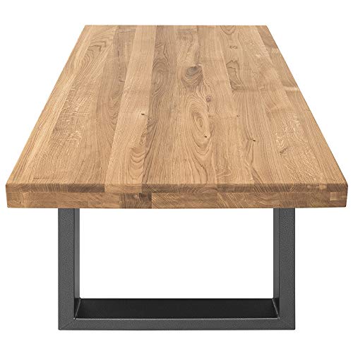 COMIFORT Mesa de Centro - Mueble para Cafe Salon Comedor Oficina Robusto y Moderno de Roble Macizo Color Ahumado, Altura 45 cm, Patas de Acero U-Forma Grafito (130x75 cm)