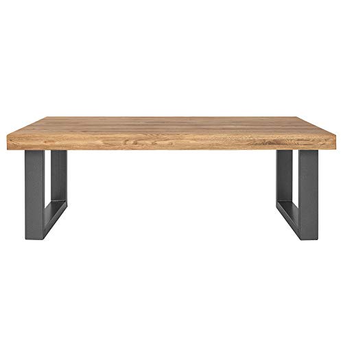 COMIFORT Mesa de Centro - Mueble para Cafe Salon Comedor Oficina Robusto y Moderno de Roble Macizo Color Ahumado, Altura 45 cm, Patas de Acero U-Forma Grafito (130x75 cm)