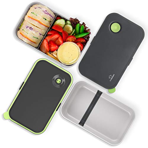 COMLIFE Fiambreras Bento 1000ml, Lunch Box con 2 Compartimentos, Caja de Bento de Alimentos Hermética Sin BPA, Adecuado para Microondas y Lavavajillas, Certificado CE, FDA, RoHS - Verde