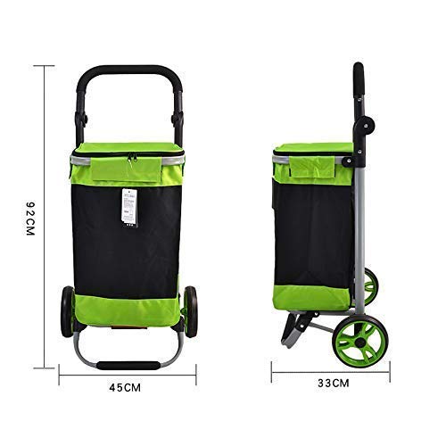 Compras Plegable de Acero Push-Pull de la Compra, asa Regulable de Gran Capacidad de Almacenamiento de la Bolsa Verde HAOSHUAI