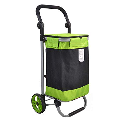 Compras Plegable de Acero Push-Pull de la Compra, asa Regulable de Gran Capacidad de Almacenamiento de la Bolsa Verde HAOSHUAI