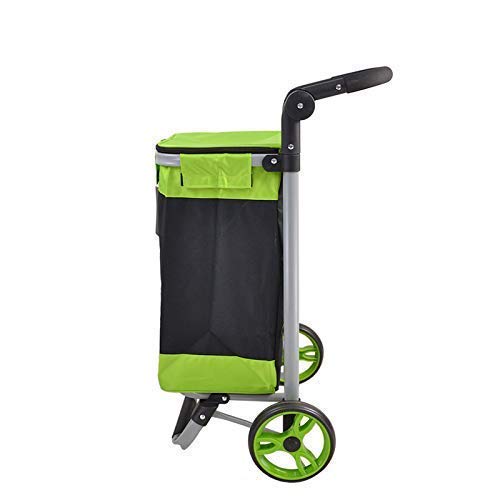 Compras Plegable de Acero Push-Pull de la Compra, asa Regulable de Gran Capacidad de Almacenamiento de la Bolsa Verde HAOSHUAI