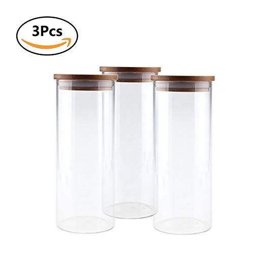 ComSaf 900ML Tarros de Cristal con Tapa - Conjunto de 3, Botes de Vidrio de Borosilicato con Tapa de Bambú y Anillo de Sellado de Silicona, Hermético Transparente Cocina Recipientes para Alimentos