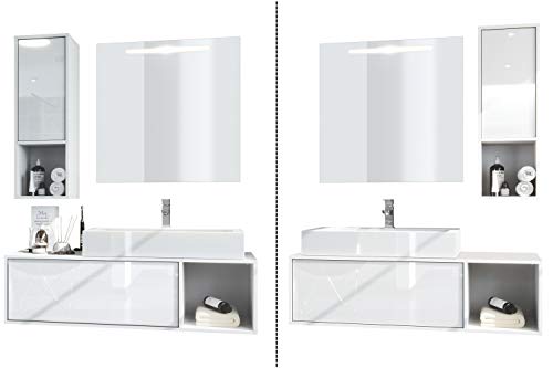 Conjunto de Muebles para baño La Costa, Cuerpo en Blanco Mate/Frentes en Roble Natural, con Espejo LED