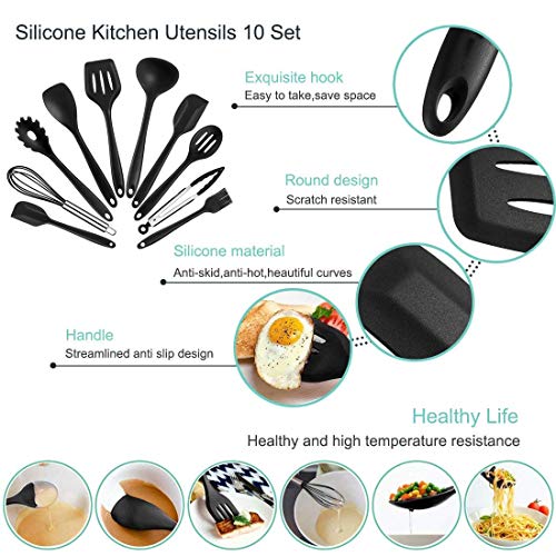 Conjunto de utensilios de cocina, utensilios de cocina de silicona Juego de 10 piezas Set de utensilios antiadherentes resistentes a los golpes, no tóxicos Conjunto de utensilios de cocina universales