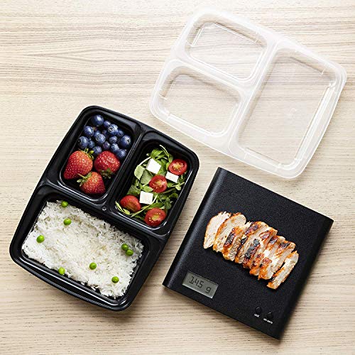 Contenedores De Comida Con 3 Compartimientos (Set de 10) - Plásticos, Reutilizables, Sin BPA, Cierre Hermético - Para Lavavajillas, Congelar, Microondas - Recipientes De Alimentos Bento Apilables