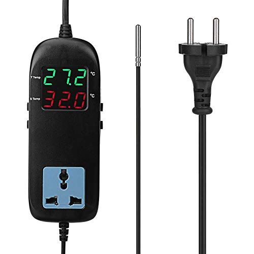 Controlador de temperatura digital para microordenador, termostato electrónico con pantalla LCD y enchufe, para frigoríficos, granjas, laboratorios científicos