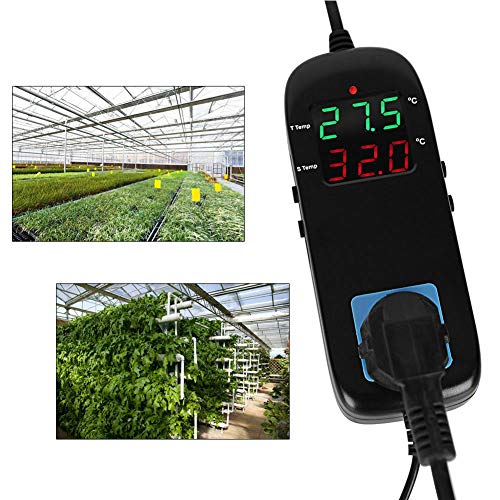 Controlador de temperatura digital para microordenador, termostato electrónico con pantalla LCD y enchufe, para frigoríficos, granjas, laboratorios científicos