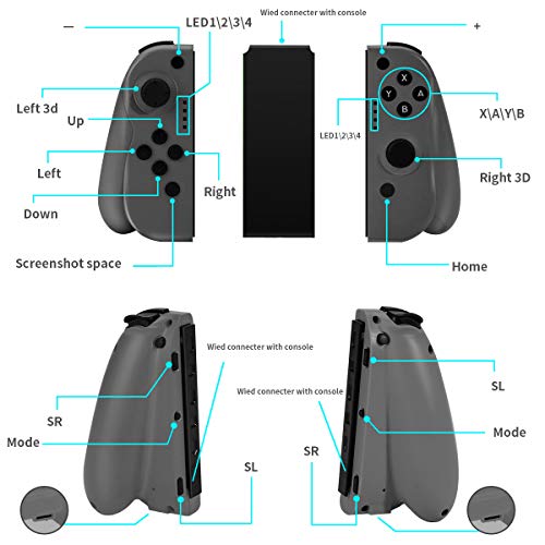 Controlador inalámbrico Powcan para Nintendo Switch Mini Switch Controlador (L/R) Joypad Gamepad Joystick Joystick Compatible con Switch - Rojo (R) y Azul (L), Soporte Conexión por cable (gris)