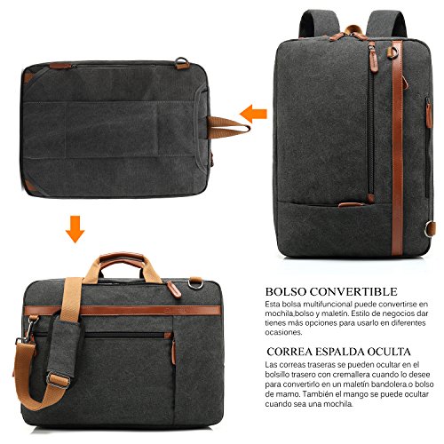 CoolBELL Mochila Convertible en Bolso de Hombro para Guardar Ordenadores portátiles. Maletín de Negocios Mochila de Viaje para Guardar Ordenadores portátiles de 17,3 Pulgadas (Negro en Lienzo)