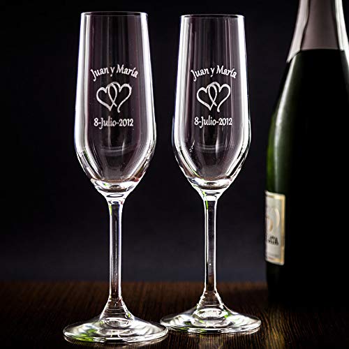 Copas de Cava Personalizadas para Parejas - Regalo de Boda, Aniversario, San Valentín, Bodas de Oro o Bodas de Plata