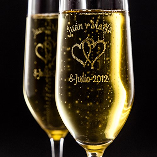 Copas de Cava Personalizadas para Parejas - Regalo de Boda, Aniversario, San Valentín, Bodas de Oro o Bodas de Plata