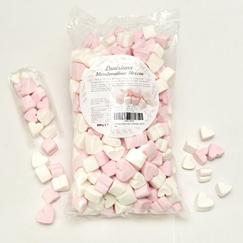 Corazones de malvavisco 1 kg - caramelos suaves para el Día de San Valentín o el Día de la Madre - Marshmallow en los colores rosa y blanco - sin grasa y sin gluten