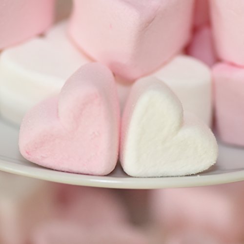 Corazones de malvavisco 1 kg - caramelos suaves para el Día de San Valentín o el Día de la Madre - Marshmallow en los colores rosa y blanco - sin grasa y sin gluten