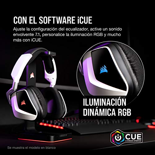 Corsair VOID ELITE RGB Wireless Auriculares para Juegos (7.1 Sonido envolvente, Inalámbrico de 2.4 GHz de baja latencia, 12 m de alcance, Personalizable Iluminación, Compatible con PC, PS4) Negro