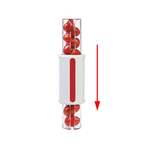 Cortador de frutas, tomates / uvas de vino / cortador de cerezas, decoración de frutas y cocina, rallador de verduras, herramienta de cocina, 1 unidad, rojo, 20 x 7,5 x 7 cm