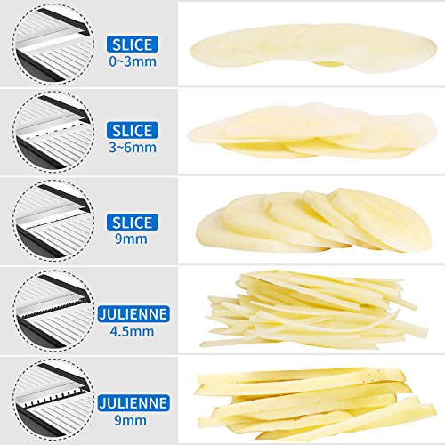 Cortador de mandolina de acero inoxidable, cortador de mandolina ajustable para cocina, comida, mandolina y verduras, para frutas y verduras, de papel, fino a 6 mm