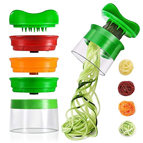 Cortador de Verduras, opamoo 3 en 1 Cortador en Espiral Manual Rallador de Verduras con 3 Cuchillas Mandolina de Cocina para Pepino Papa Calabaza Calabacín Zanahoria