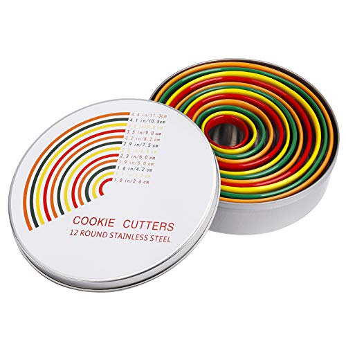 Cortadores de Galletas Redondos Acero Inoxidable Moldes, Circulo para Pastelería Cortador 12 Piezas Cortapastas Pare Postres Torta Cookie Fondant Masa