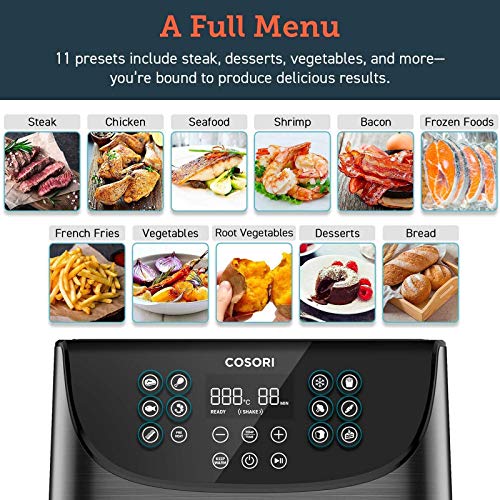 COSORI Freidora sin Aceite 5,5L, Freidora Aire Caliente con 11 Programas, Air Fryer con Función Mantener Caliente, Pantalla LED Táctil, Temporizador, Sin BPA ni PFOA, 100 Recetas PDF, 1700W