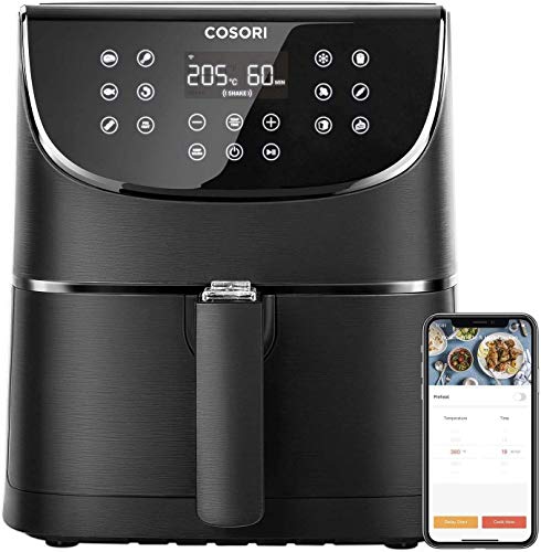 COSORI Freidora sin Aceite Inteligente WiFi 5.5L, Freidora Aire con 11 Programas, Función Mantener Caliente, Pantalla LED Táctil, Temporizador, Sin BPA ni PFOA, 100 Recetas, Funciona con App, 1700W