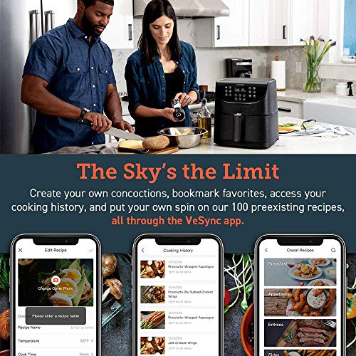 COSORI Freidora sin Aceite Inteligente WiFi 5.5L, Freidora Aire con 11 Programas, Función Mantener Caliente, Pantalla LED Táctil, Temporizador, Sin BPA ni PFOA, 100 Recetas, Funciona con App, 1700W