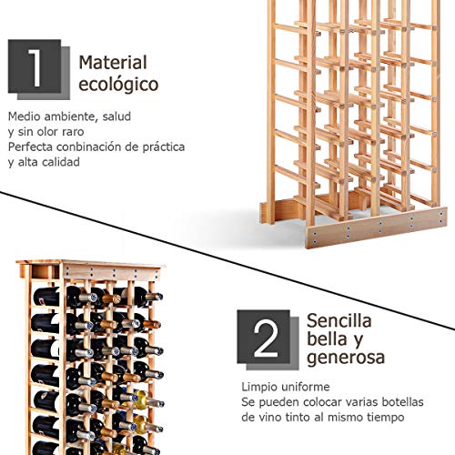 COSTWAY Estante de Vino Botellero para 44 Botellas Madera Armario para Vino Soporte Minibar