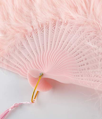 Coucoland 1920s Marabou abanico de plumas plegable de mano abanico de plumas de mano para fiesta de Gatsby de los años 20, pluma, Rosa