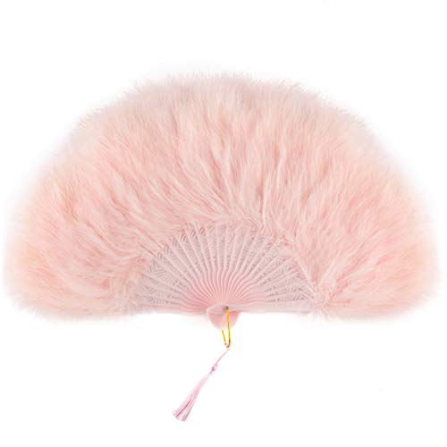 Coucoland 1920s Marabou abanico de plumas plegable de mano abanico de plumas de mano para fiesta de Gatsby de los años 20, pluma, Rosa