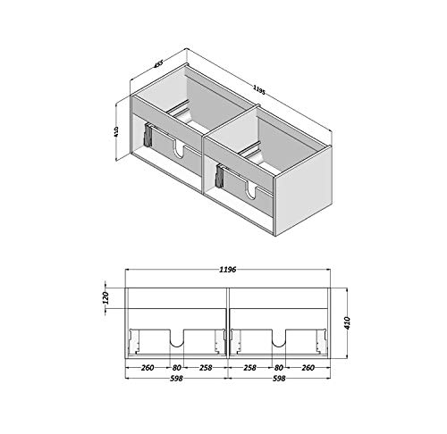 Coycama Lavabo Sky 120cm X 46cm (2 Senos) Blanco con 2 cajones (Blanco, 120)