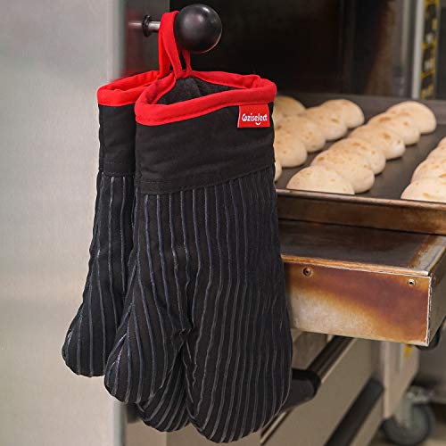 Coziselect Guantes de Horno, Guantes de Cocina Resistentes al Calor y Juego de Mantel Individual, Diseño Antideslizante de Silicona, Adecuado para Cocinar, Hornear, Asar a la Parrilla, Negro