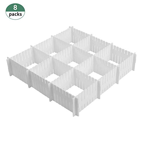 Cozywind 8 Láminas DIY Separadores Cajones, Ajustable Organizador de Cajones para la Ropa Interior Calcetines o Suministros de Oficina (Blanco)