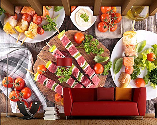 CQDSQN Papel pintado Productos cárnicos verduras comida comida rápida restaurante Mural 3D PVC Auto-adhesivo pegatinas de pared Moderno Arte Cartel Fotos Chico Chica Tema Escena Mural A(W)350x(H)256cm