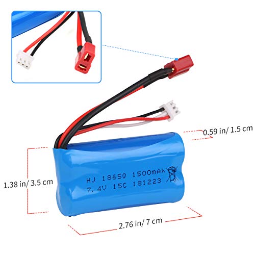 Crazepony-UK 2PCS Battery 7.4V 1500mAh Bateria 15C Universal for WLtoys 4WD RC Cars 12403 12401 12402 12404 12428 Spare Part Replacement