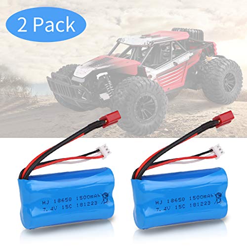 Crazepony-UK 2PCS Battery 7.4V 1500mAh Bateria 15C Universal for WLtoys 4WD RC Cars 12403 12401 12402 12404 12428 Spare Part Replacement