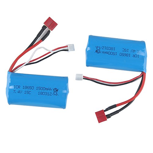 Crazepony-UK Lipo Battery 7.4V 1500mAh Universal Batteries for WLtoys 4WD Rc Cars 12403 12401 12402 12404 12428 Spare Part Replacement with Battery Charger